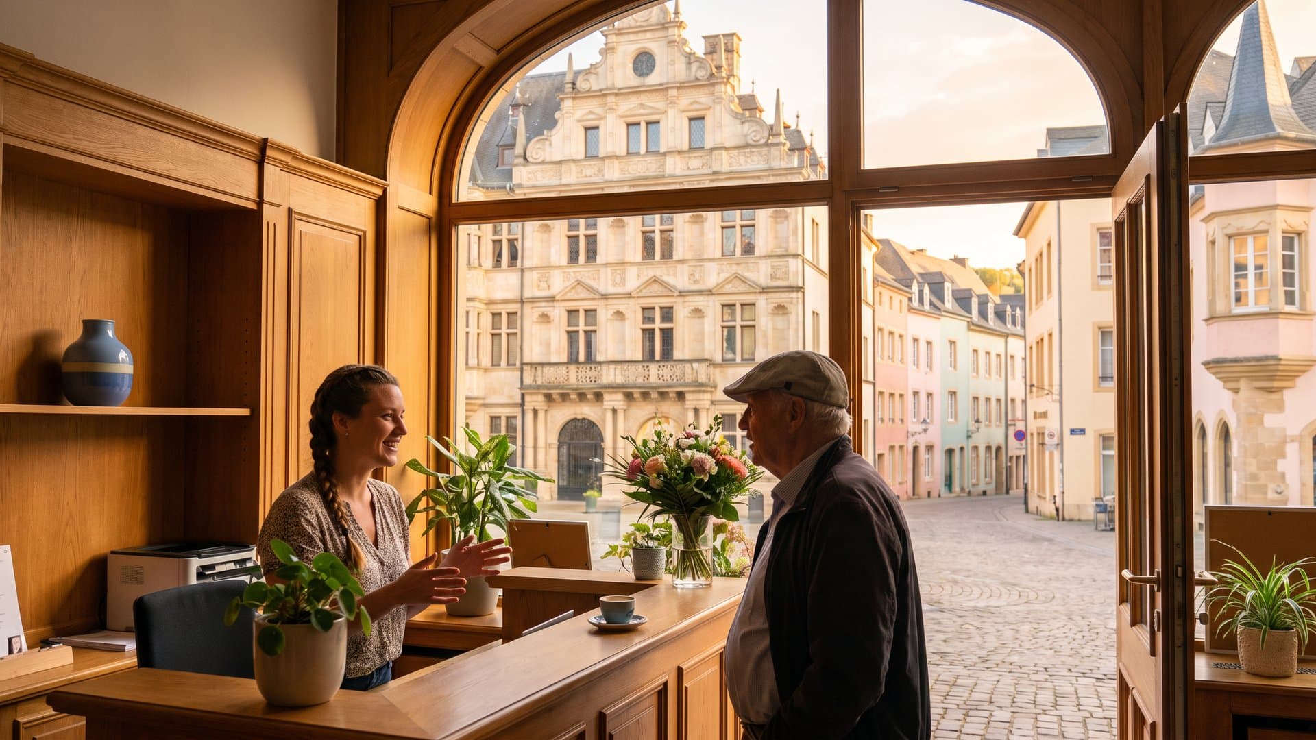 Une réceptionniste qui répond à la question d'un client